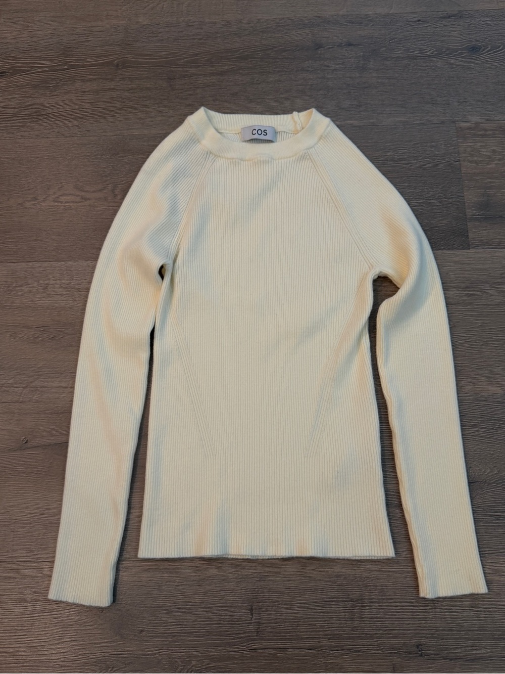 COS ribbed knit long sleeve white sweater with shoulder cut out